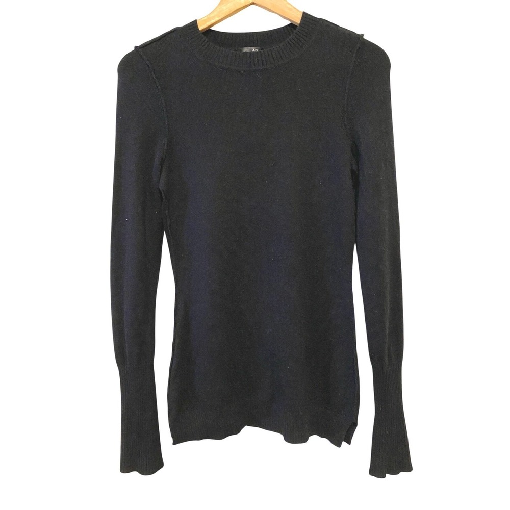 Aqua Cashmere Sweater Size XS‎ Black Minimalist Quiet Luxury Capsule Wardrobe